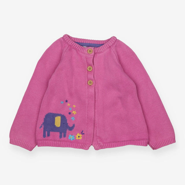 Cardigan Knit Pink Elephant Applique