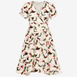 Ivory Silk Tropical Bird Print V Neck Wrap Midi Dr