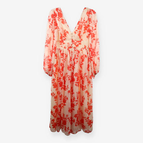 Anya Red White Floral Chiffon Midi Dress