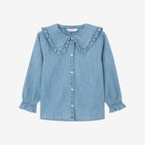 Kids' Frill Collar Denim Shirt, Mid Blue Denim
