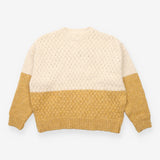 Cream & Mustard Colour Block Cable Knit Jumper