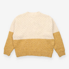 Cream & Mustard Colour Block Cable Knit Jumper