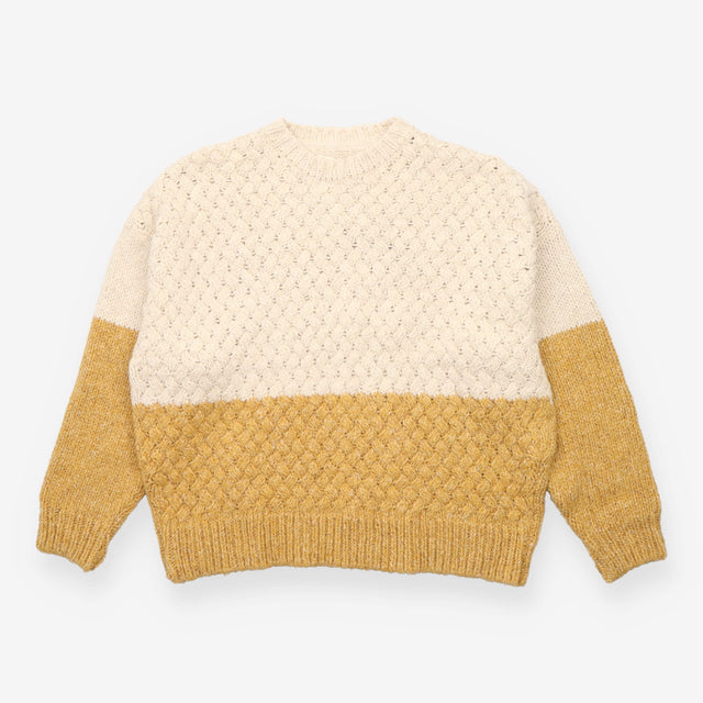 Cream & Mustard Colour Block Cable Knit Jumper