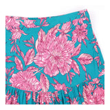Midi Skirt Teal Pink Floral Tiered Side Split