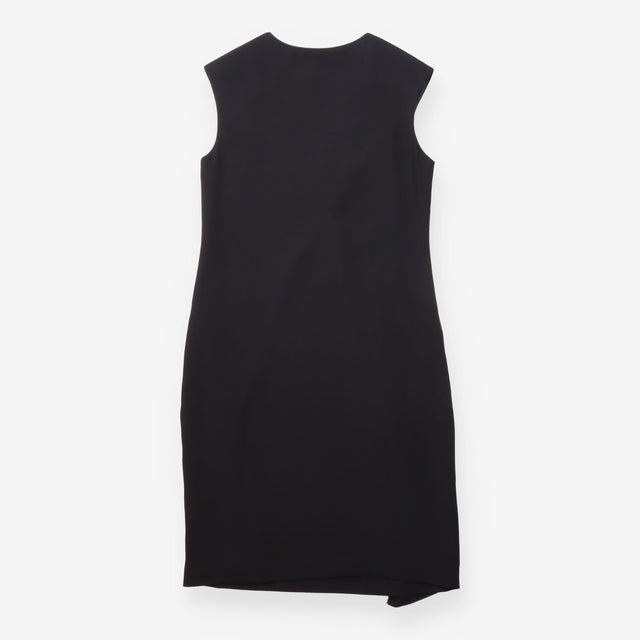 Shift Dress Black Asymmetric Ruffle Zip Detail