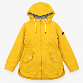 Coat Mustard Yellow Hooded Zip Front Rain Parka