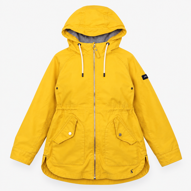 Coat Mustard Yellow Hooded Zip Front Rain Parka