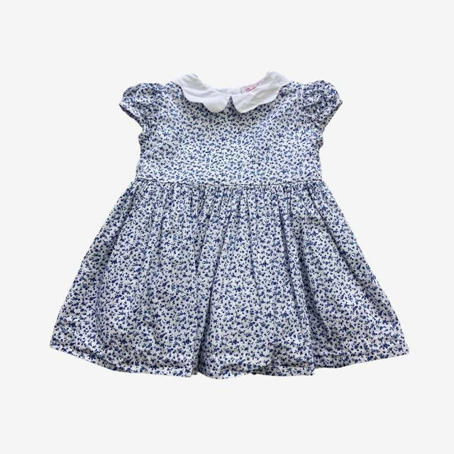 Blue and White Scalloped Collar Dress