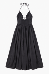 Midaxi Dress in Black Cotton with Halter Neck and 