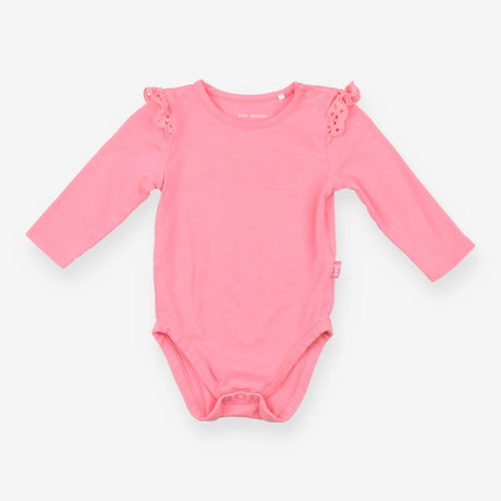 Bright pink frill shoulder bodysuit