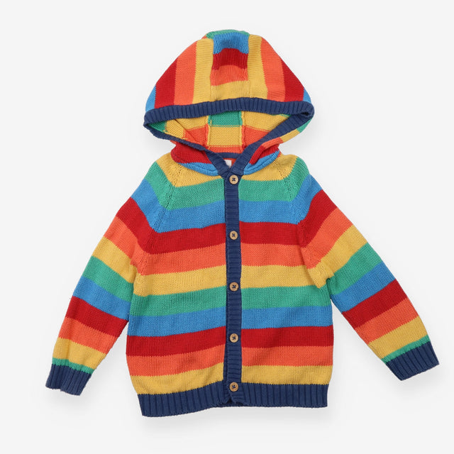 Rainbow knit cardigan with hood
