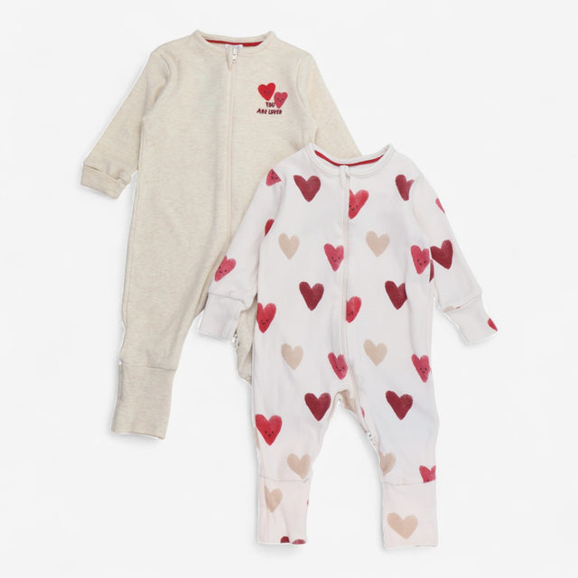 2 pcs sleepsuit cream hearts with face