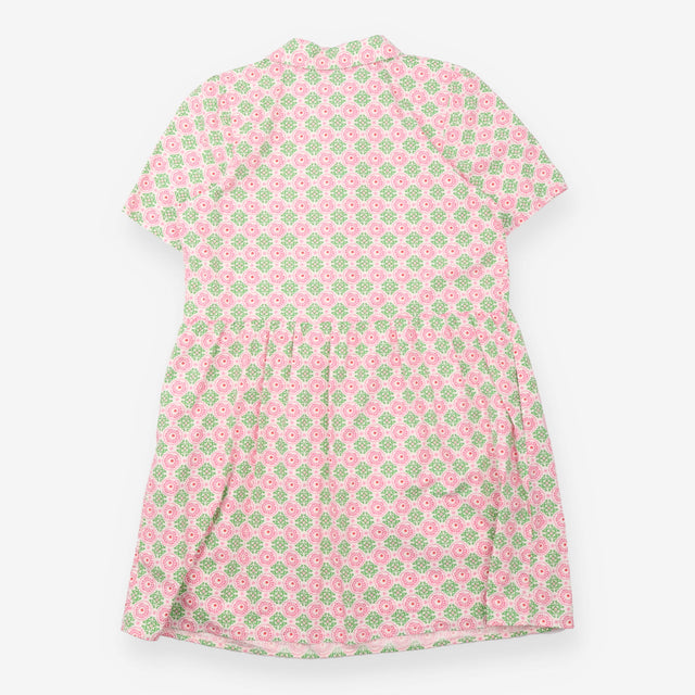 Pink Green Geometric Print Short Sleeve Shirt Dres
