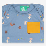 Tee blue woodland creatures pocket LS