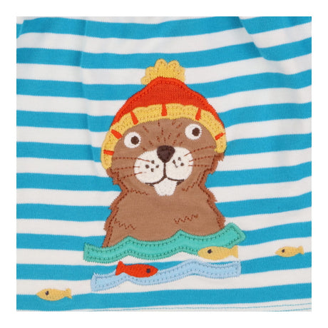 Blue stripe otter applique dress
