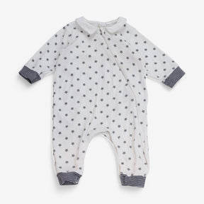 Sleepsuit White with Grey Stars and Collar
