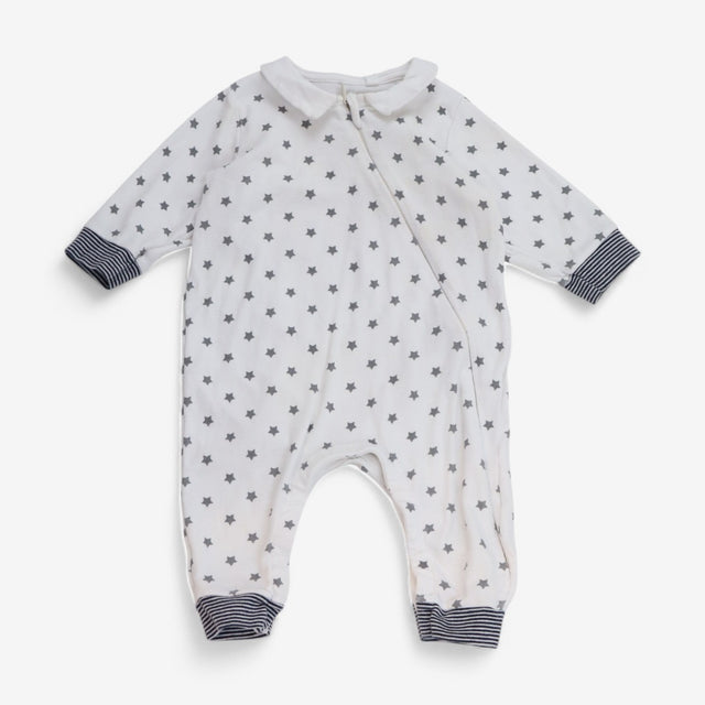 Sleepsuit White with Grey Stars and Collar