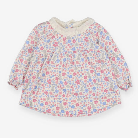 Dress LS flowers hedgehog rabbits pink blue