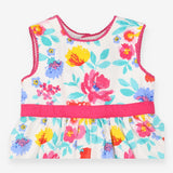 Sleeveless summer dress pink floral with belt