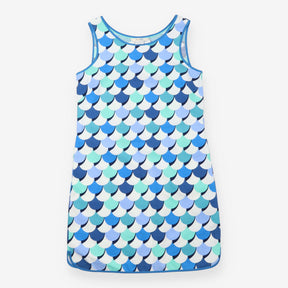 Dress Blue Green Mermaid Scale Print Cotton Shift
