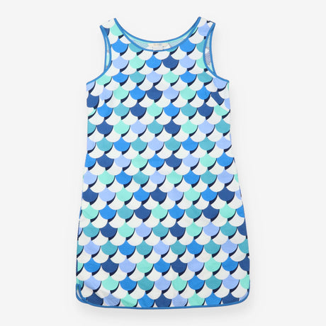 Dress Blue Green Mermaid Scale Print Cotton Shift