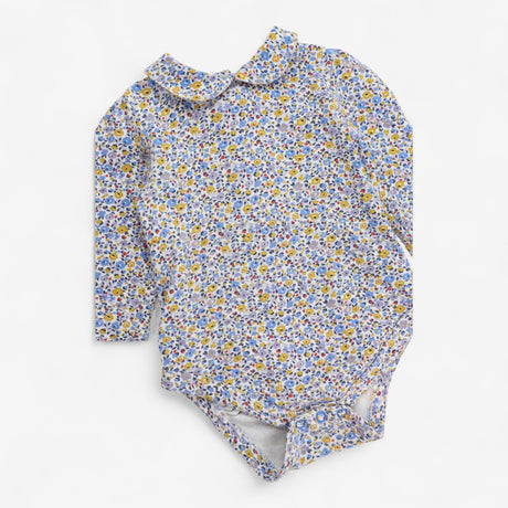 Collared bodysuit blue and yellow floral 