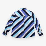 Button Shirt Blue Geometric Stripe Long Sleeve