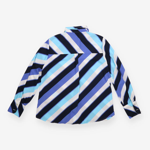 Button Shirt Blue Geometric Stripe Long Sleeve