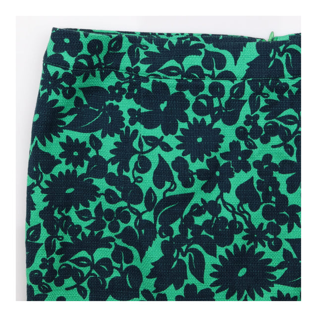 Floral Print Textured Cotton A-Line Skirt Green Na