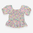 Cropped Ruffle Blouse Bright Floral