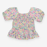 Cropped Ruffle Blouse Bright Floral