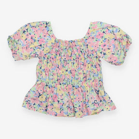 Cropped Ruffle Blouse Bright Floral