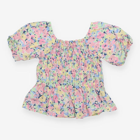 Cropped Ruffle Blouse Bright Floral