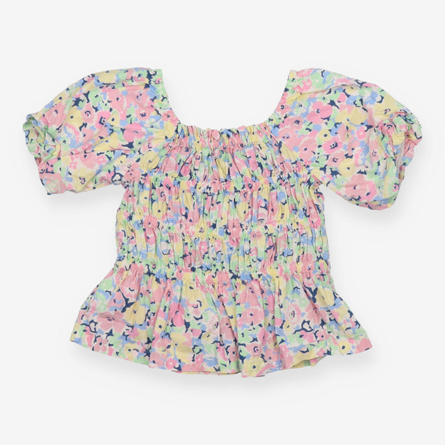Cropped Ruffle Blouse Bright Floral