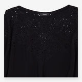 Theory Black Broderie Poncho Top Boho Chic Size 10