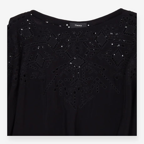 Theory Black Broderie Poncho Top Boho Chic Size 10