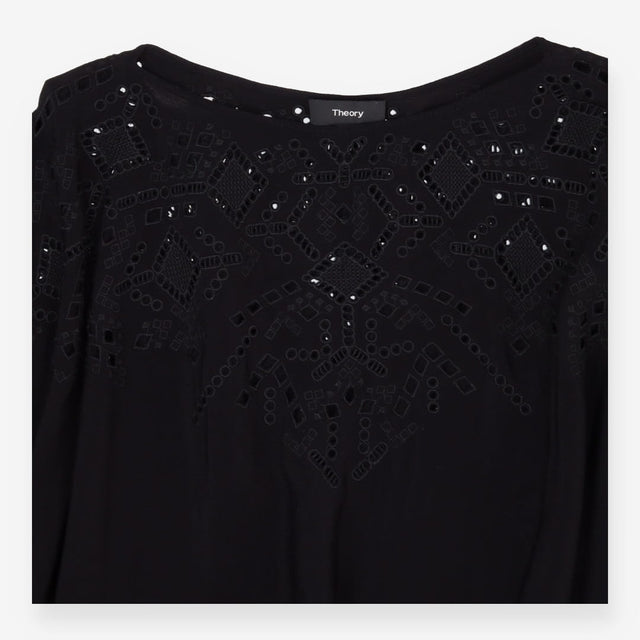 Theory Black Broderie Poncho Top Boho Chic Size 10