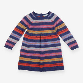 Dress Long Sleeved Knit Blue and Fairisle Stripe