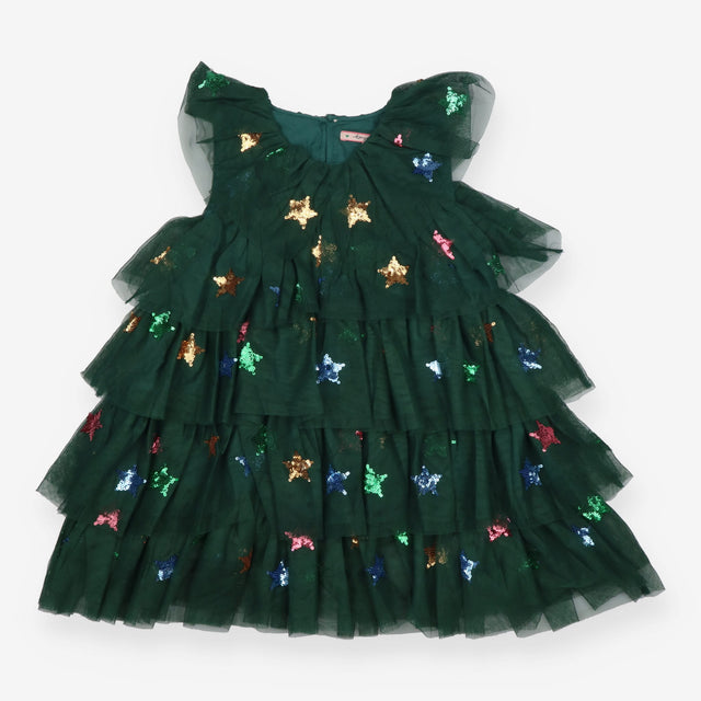 Green Layered Dress with Sparkly Stars 