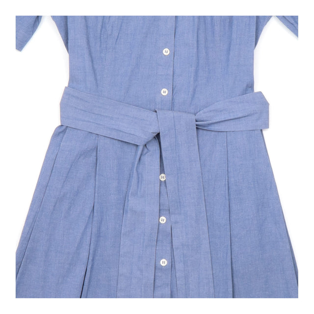 Dress Light Denim Cotton Blend Shirt Midi Tie Wais