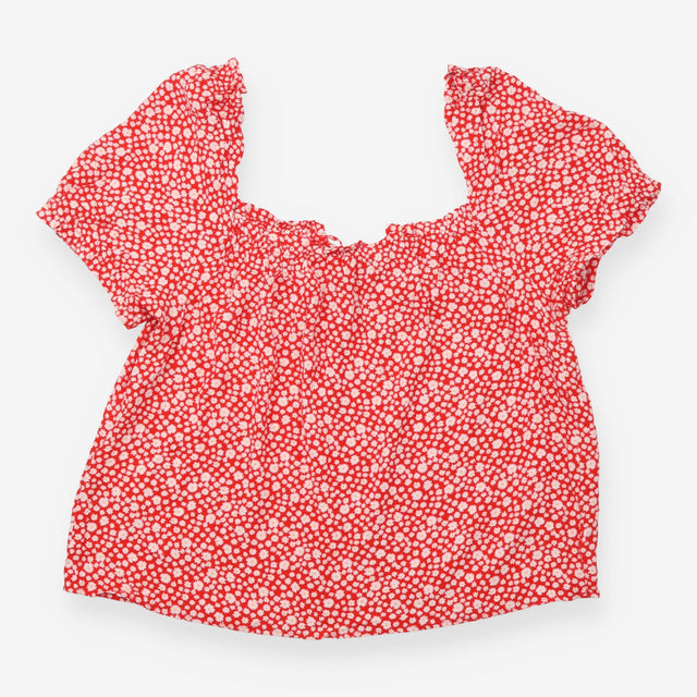 Blouse Red Ditsy Daisy Print Puff Sleeve Tie Front