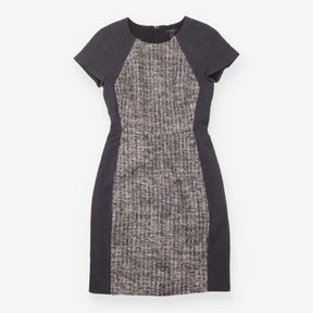 Grey Black Tweed Panel Short Sleeve dress