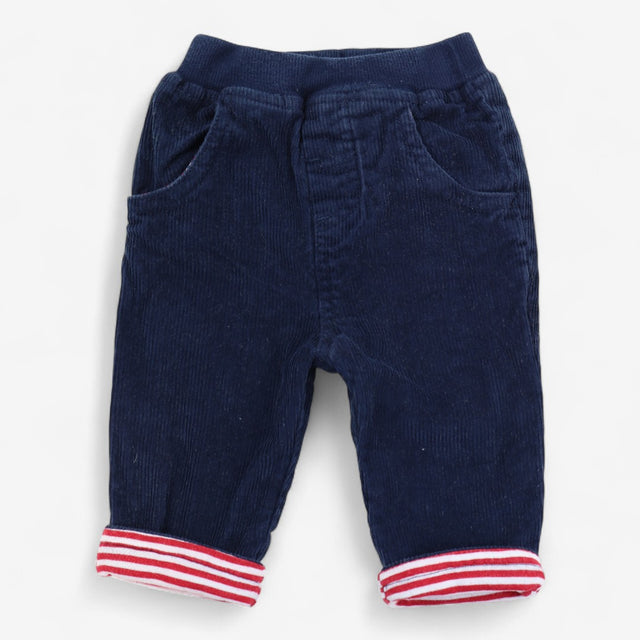 Navy cord pullons with red stripe lining