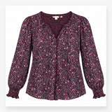 Plum Floral Long Sleeve V Neck Top