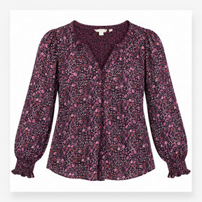 Plum Floral Long Sleeve V Neck Top