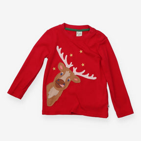 T-shirt long sleeve red reindeer applique