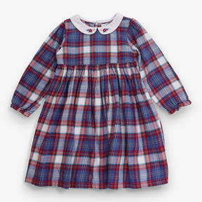Dress Long Sleeved Tartan Flower Applique Collar