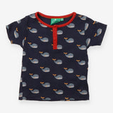 T Shirt Navy Blue, Red Collar with Buttons and Wha