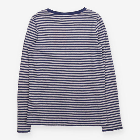 Blue and white long sleeve pointelle t-shirt