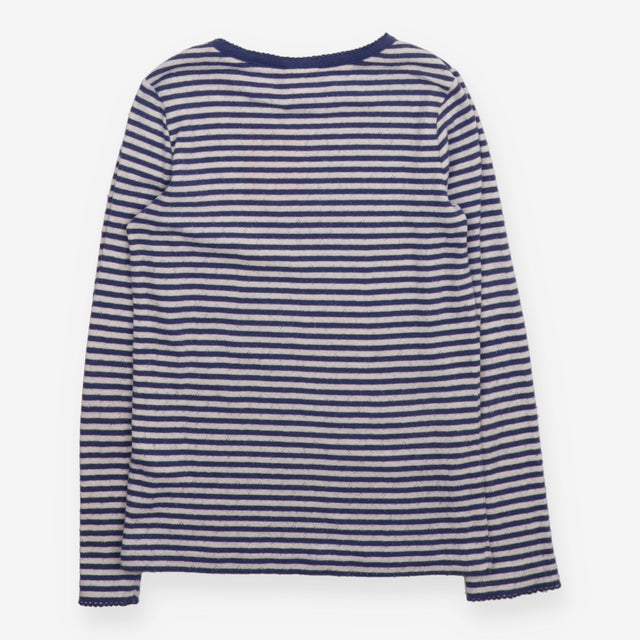 Blue and white long sleeve pointelle t-shirt
